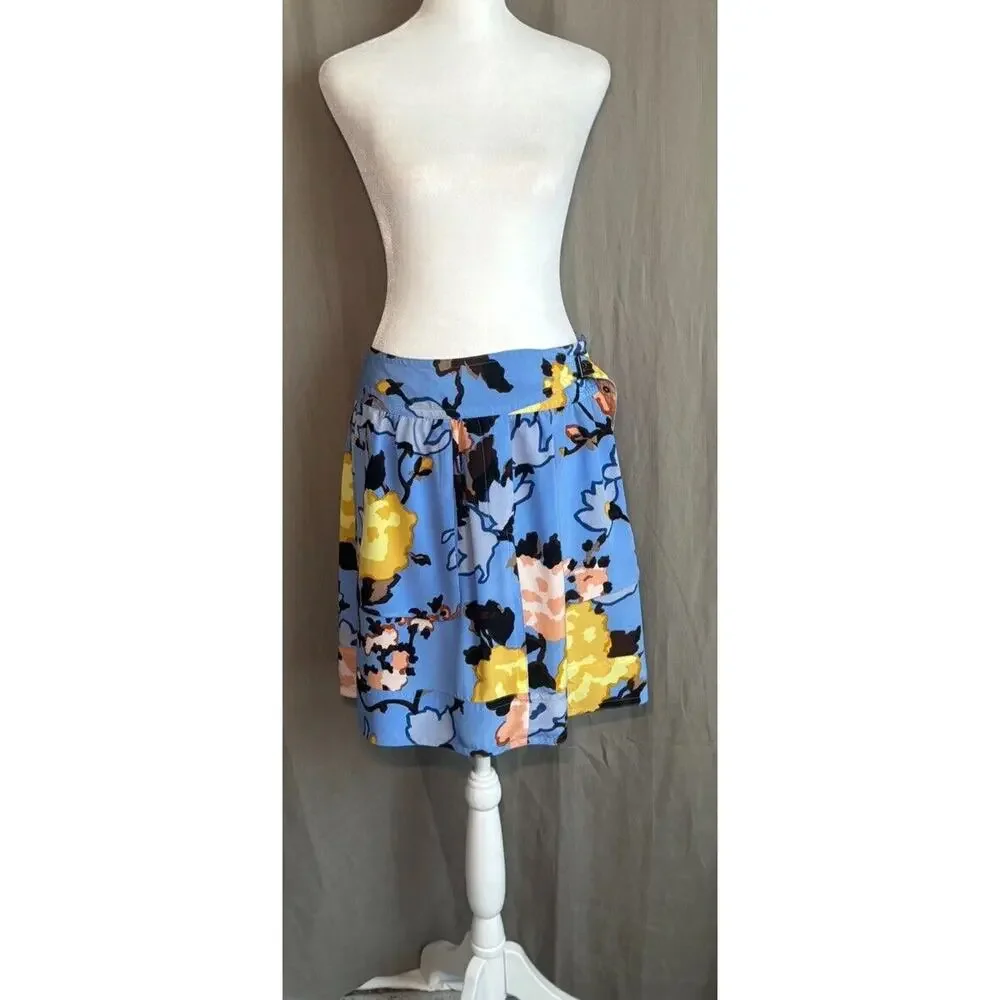Missoni Italy Valentino Y2K Vintage Blue Floral Print Silk Mini Skirt Waist 30”